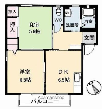 ヴィラパルクウカイ　Ａ棟[2DK/46.51m2]の間取図