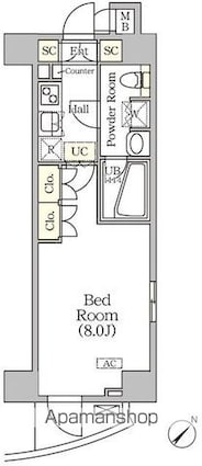 アジールコート門前仲町[1K/25.08m2]の間取図