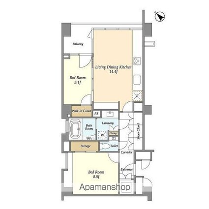 ストーリア赤坂[2LDK/70.22m2]の間取図