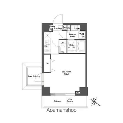 ディームス目黒行人坂[1K/26m2]の間取図