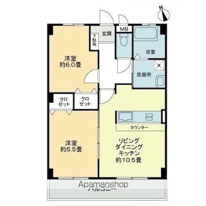 フィネス佐古[2LDK/51.6m2]の間取図