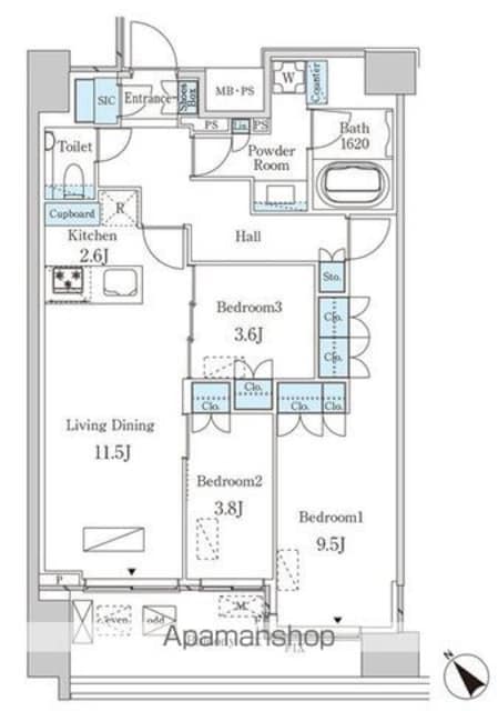 レガシス中目黒[3LDK/77.02m2]の間取図