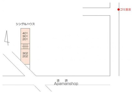 シングルハウス[1R/16.8m2]の配置図
