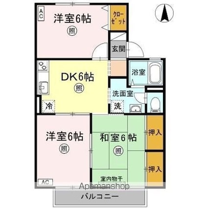 フォンティーヌ　Ｃ棟[3DK/53.66m2]の間取図