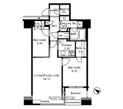 パークアクシス日本橋ステージ[2LDK/65.5m2]の間取図