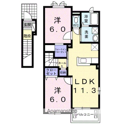 アクティフ神辺Ｅ[2LDK/58.21m2]の間取図