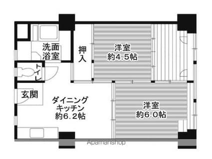 ビレッジハウス城北タワー１号棟[2DK/44.49m2]の間取図