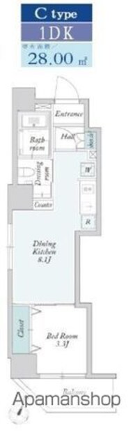 グランカーサ門前仲町[1DK/28m2]の間取図