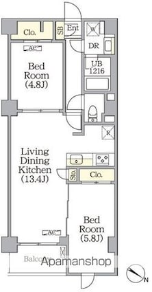 プライムガーデン赤塚[2LDK/55.22m2]の間取図