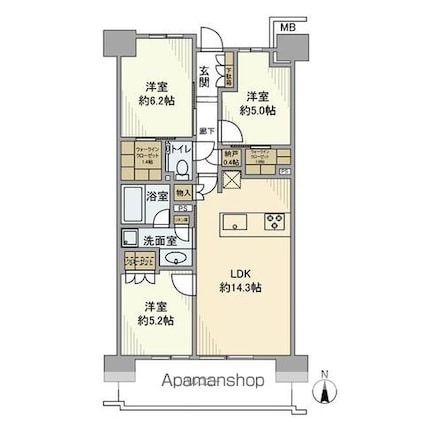 ガーデンクロス東京王子[3LDK/70.09m2]の間取図