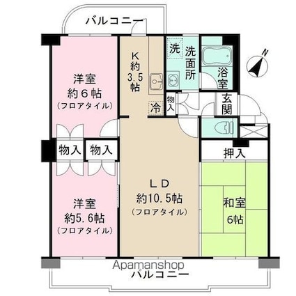 シティハイツ砧[3LDK/66.6m2]の間取図