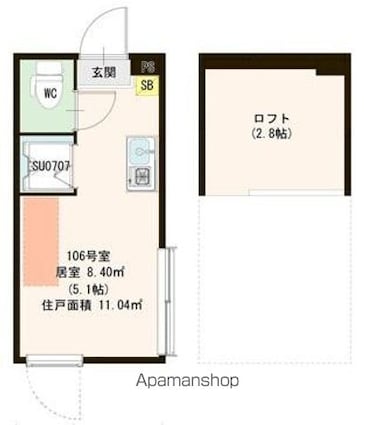 ハーモニーテラス経堂[1R/11.04m2]の間取図