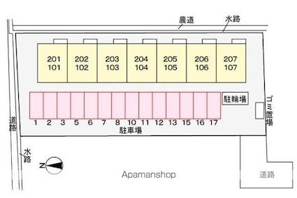 エルディム中原[1LDK/39.19m2]の配置図