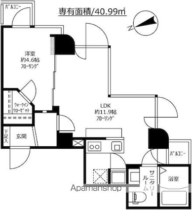 ＧＲＡＮＤ駒沢公園[1LDK/40.99m2]の間取図
