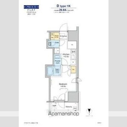 プラウドフラット四谷三丁目[1K/26.64m2]の間取図