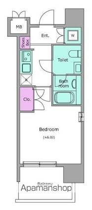 レジディア新宿御苑[1K/21.18m2]の間取図