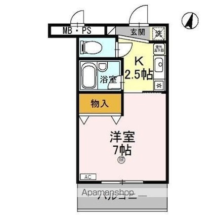 サンタウン竹鼻　Ｂ[1K/25.81m2]の間取図
