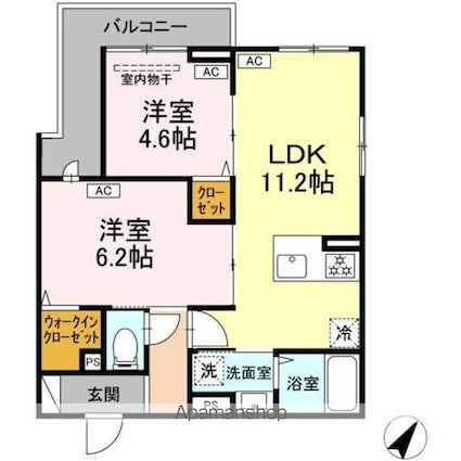 セレスティア細田Ｂ[2LDK/49.79m2]の間取図