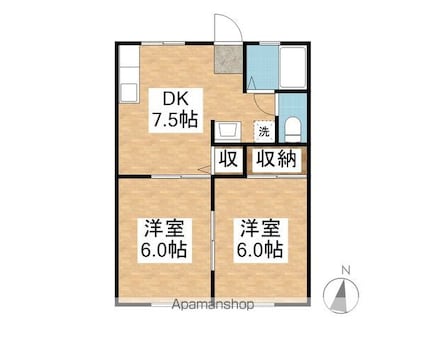 白石ハイツＣ棟[2DK/39.7m2]の間取図