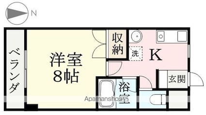 グリーンピア花月[1K/26.4m2]の間取図