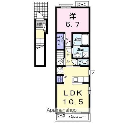 シェレーヌ[1LDK/45.07m2]の間取図