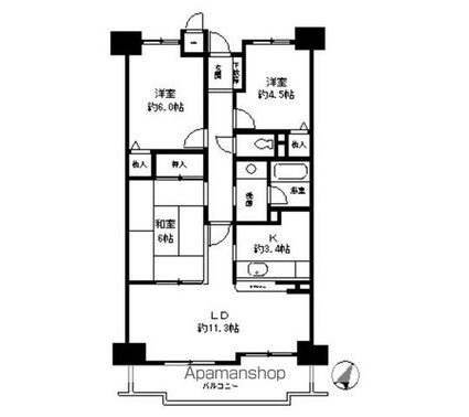グランドメゾン江戸堀[3LDK/67.4m2]の間取図