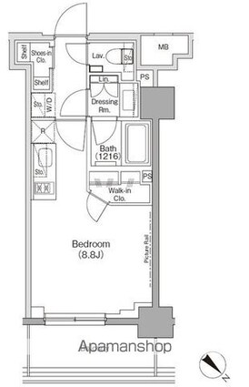 ザ・パークハビオ月島フロント[1R/25.66m2]の間取図
