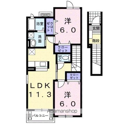 クレイン・ガーデンＢ[2LDK/58.48m2]の間取図