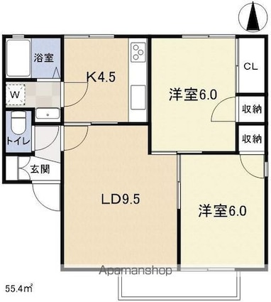 ラ・プレーヌＣ・Ｄ[2LDK/55.4m2]の間取図
