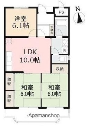 サンヴェール木太　北棟[3LDK/67.32m2]の間取図