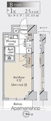 グランカーサ住吉[1K/25.64m2]の間取図
