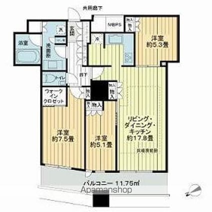 ザ・パークハウス西新宿タワー６０[3LDK/81.5m2]の間取図