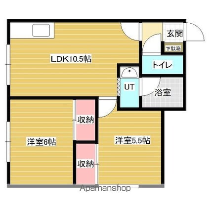 ゆもとハイツＢ[2LDK/46m2]の間取図