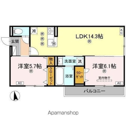 セレノアールＡ[2LDK/57.8m2]の間取図