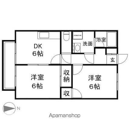 サープラス３Ｍ　Ｂ棟[2DK/44.71m2]の間取図