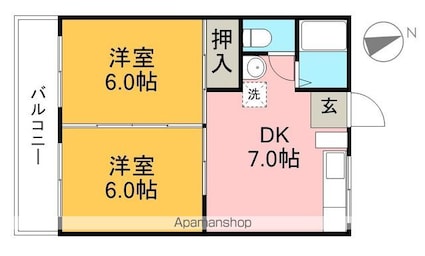ビーンズフラット２[2DK/39m2]の間取図