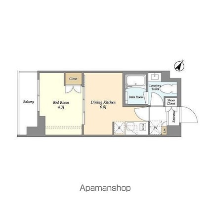 ベルファース駒沢三丁目[1DK/25.26m2]の間取図