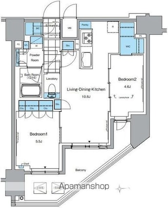 ルフォンプログレ田原町[2LDK/50.83m2]の間取図