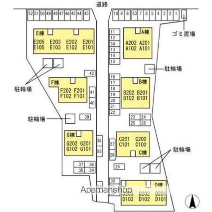 エスポワール３４　Ｅ棟[2LDK/53.49m2]の配置図