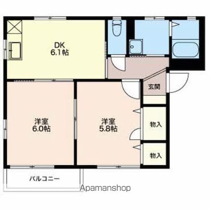 ディアスイーストＡ・Ｂ[2DK/42.78m2]の間取図