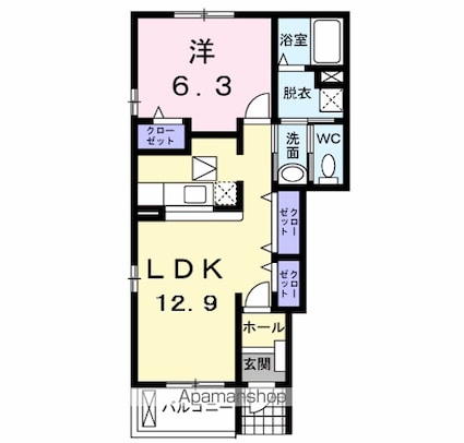 アヴニールⅩⅢ[1LDK/46.49m2]の間取図