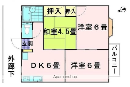 ストラートハウスＡ棟[3DK/46m2]の間取図