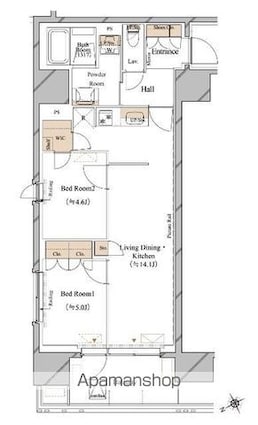 ブランシエスタ浅草蔵前[2LDK/57.38m2]の間取図