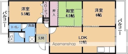 チュリス石山[3LDK/66m2]の間取図