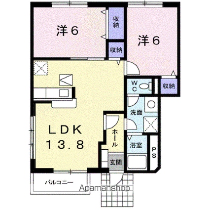 グランドソレーユ　Ｂ[2LDK/58.58m2]の間取図