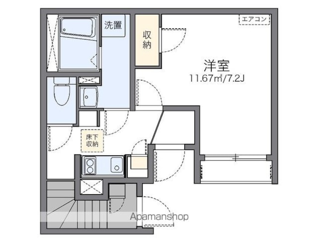レオネクストＦＥＲＩＯ瀬田[1K/26.32m2]の間取図