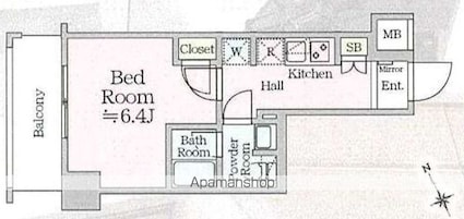 アイルプレミアム横浜サウス[1K/23.26m2]の間取図