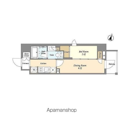東京都新宿区山吹町[1DK/25.46m2]の間取図