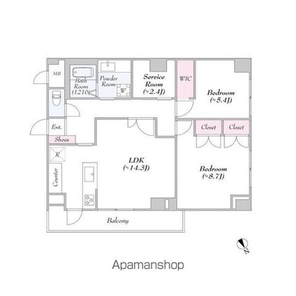 ヴァンテ・アン神楽坂[2SLDK/73.34m2]の間取図