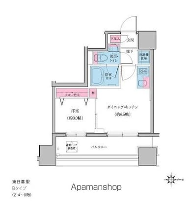 クレヴィアリグゼ日暮里[1DK/25.01m2]の間取図